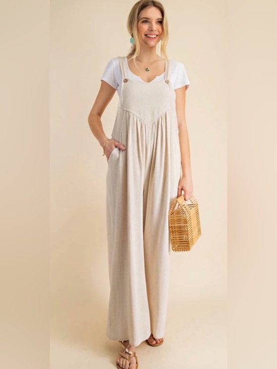 Kori Pants - NWT Kori Cream Linen Blend Wide-Leg Overalls Jumpsuit Large